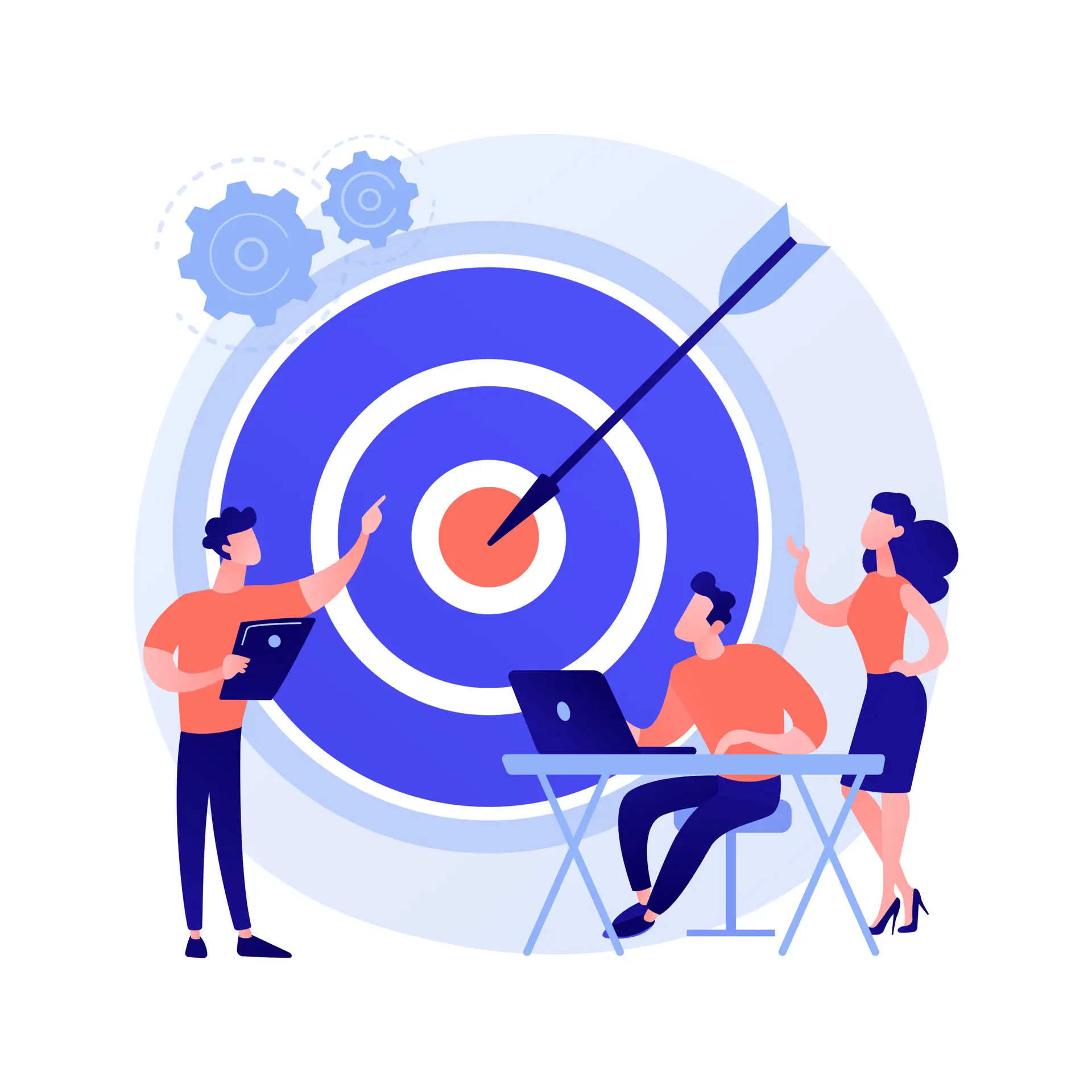 Staff management vector concept metaphor. Staff management, perspective definition, target orientation. Teamwork organization. Business coach, company executive and personnel cartoon characters. Vector isolated concept metaphor illustration.